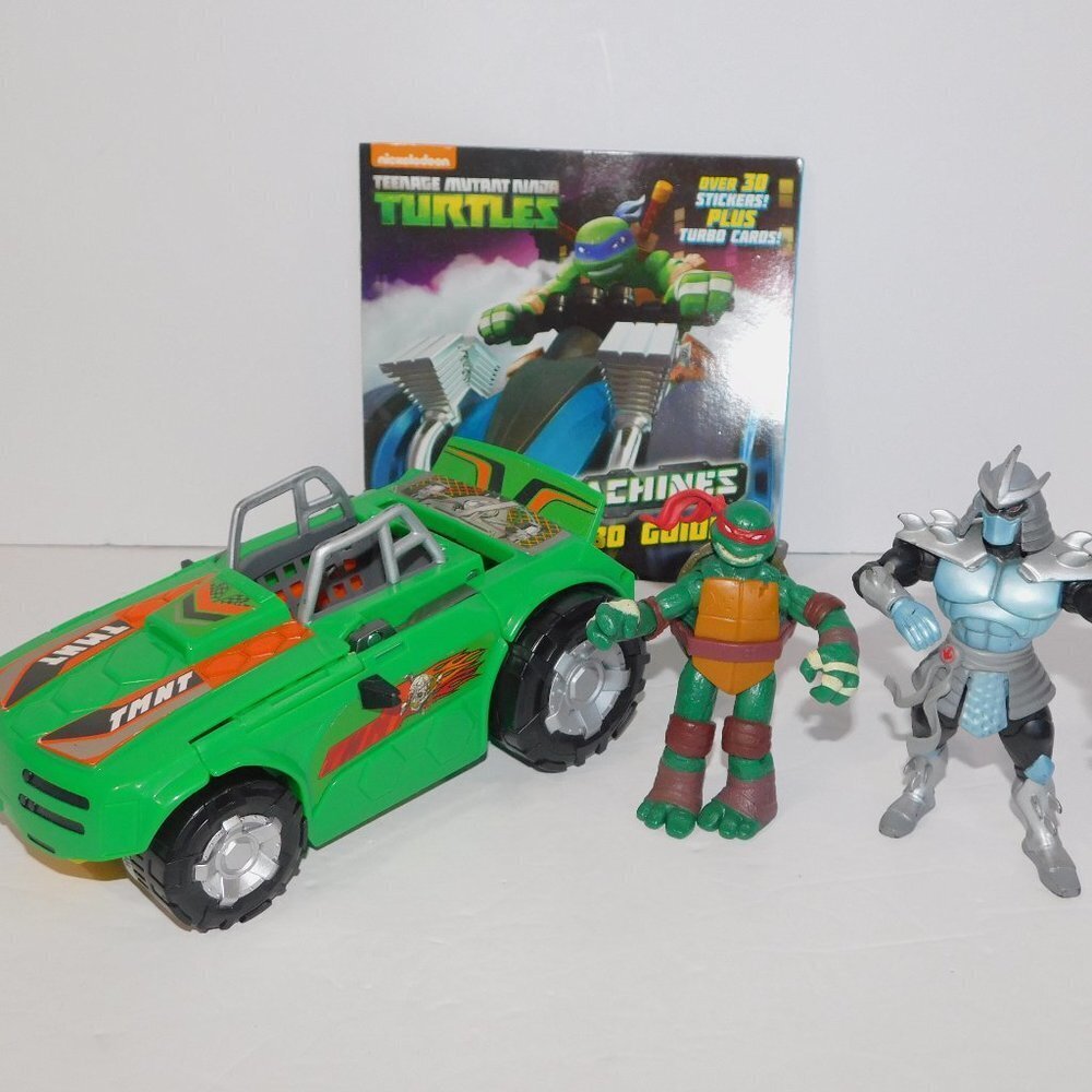 TMNT 2015 Turbo Charge Transforming Car Book w Sticker & Figure Lot